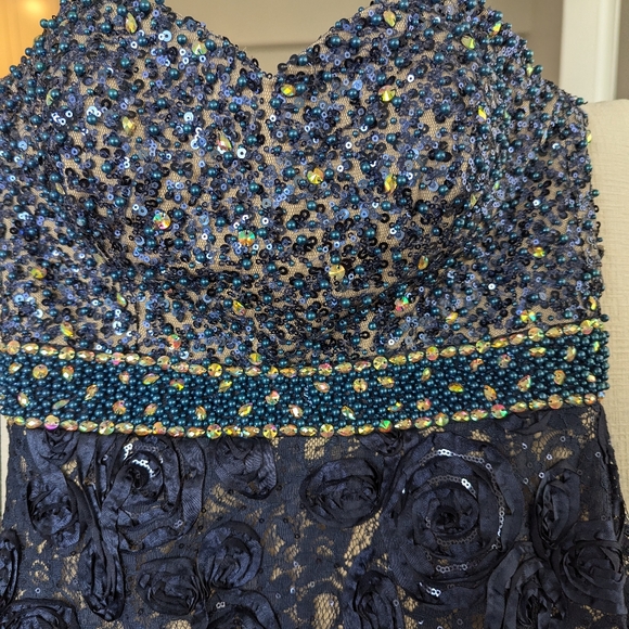 Jovani couture formal navy dress with a short train - Picture 5 of 8